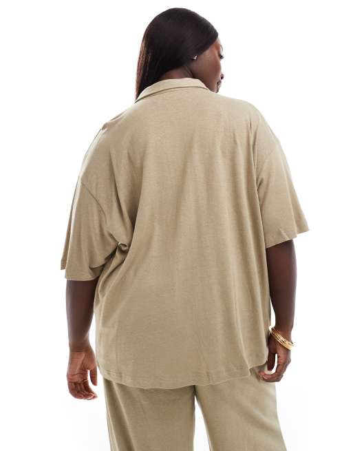 ASOS DESIGN Curve – Koszula z imitacji lnu w kolorze taupe, 4 z 4