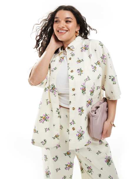 ASOS DESIGN Curve – Koszula z krótkimi rękawami w kwiatowy wzór, część zestawu - view 1