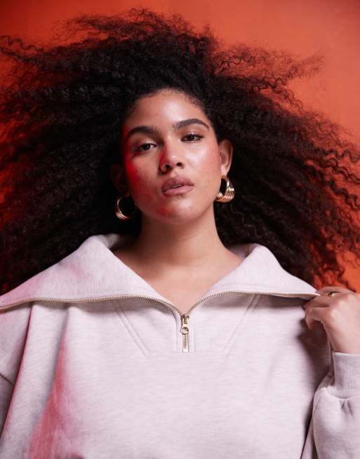 ASOS DESIGN Curve - Kraftig og havrefarvet sweatshirt med halv lynlås - Del af sæt, 4 af 4