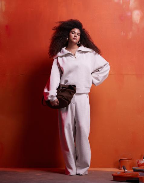 ASOS DESIGN Curve - Kraftige og havrefarvede joggingbukser - Del af sæt - view 1