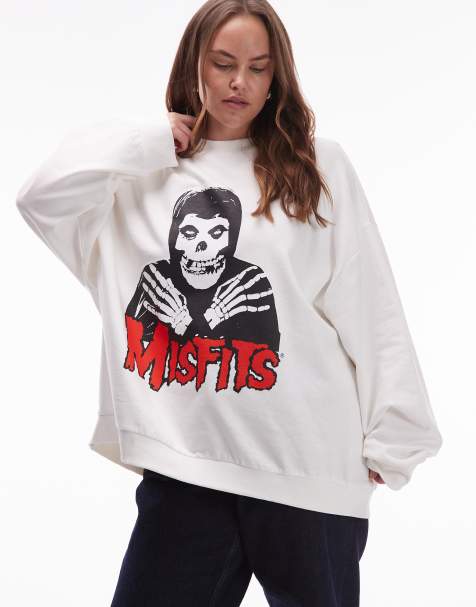 ASOS DESIGN Curve – Kremowa bluza dresowa oversize z nadrukiem zespołu Misfits - view 1