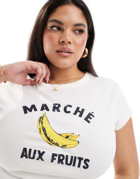 ASOS DESIGN Curve – Kremowa krótka koszulka z nadrukiem banana - view 1