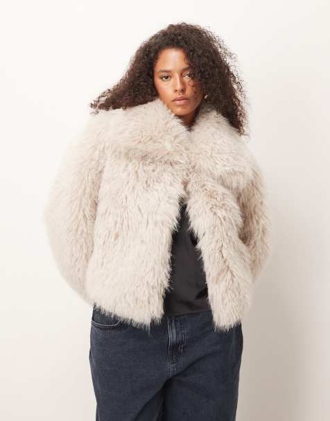 ASOS DESIGN Curve – Kremowa krótka kurtka ze sztucznego futra - view 1
