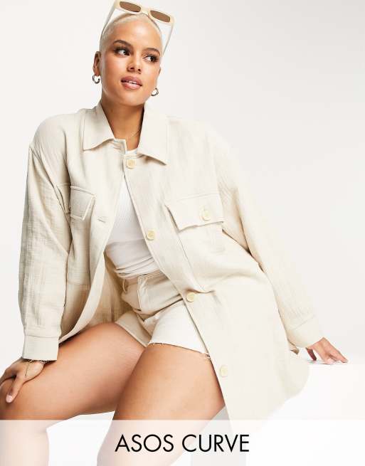 ASOS DESIGN Curve – Kremowa, lekka, teksturowana kurtka koszulowa