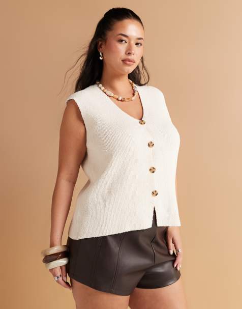 ASOS DESIGN Curve slub knit relaxed fit waistcoat in cream