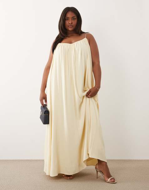 ASOS DESIGN Curve – Kremowa trapezowa sukienka maxi na ramiączkach - view 1