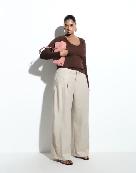 ASOS DESIGN Curve – Kremowe eleganckie spodnie barrel w stylu utility - view 1
