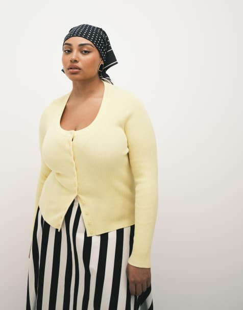 ASOS DESIGN Curve – Kremowożółty kardigan z mieszanki bawełny z dekoltem w kształcie litery U - view 1