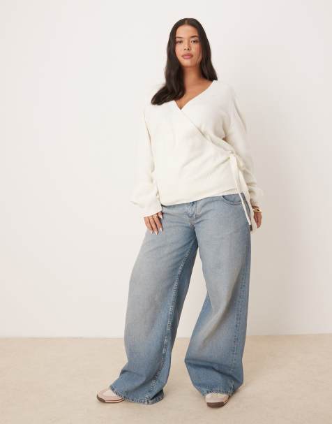 ASOS DESIGN Curve knitted wrap cardigan in cream