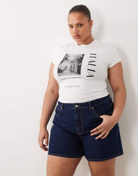 ASOS DESIGN Curve – Kremowy krótki top z krótkim rękawem i nadrukiem „Italia” - view 1