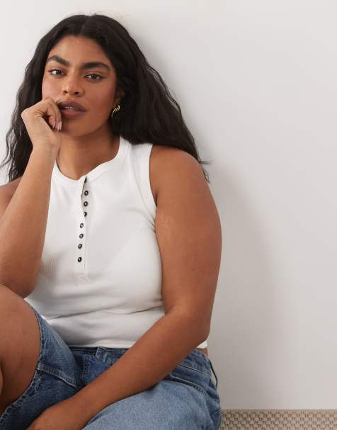 ASOS DESIGN Curve – Kremowy podkoszulek bez rękawów z ozdobnymi guzikami - view 1