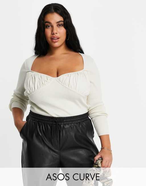 ASOS DESIGN Curve – Kremowy sweter z marszczeniem