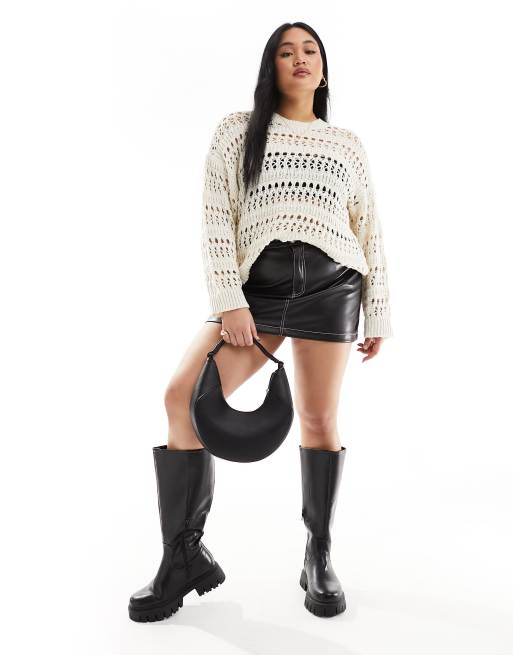 ASOS DESIGN Curve – Kremowy sweter z teksturowanej ażurowej przędzy, 2 z 4