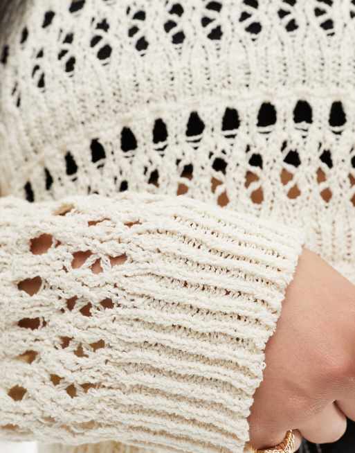 ASOS DESIGN Curve – Kremowy sweter z teksturowanej ażurowej przędzy, 3 z 4