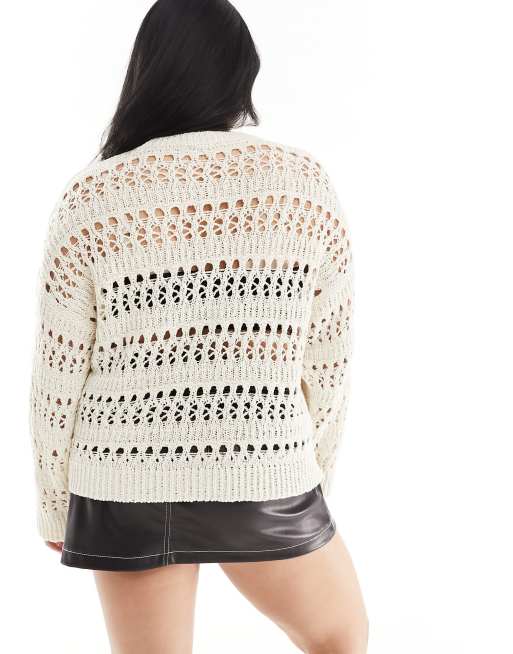 ASOS DESIGN Curve – Kremowy sweter z teksturowanej ażurowej przędzy, 4 z 4