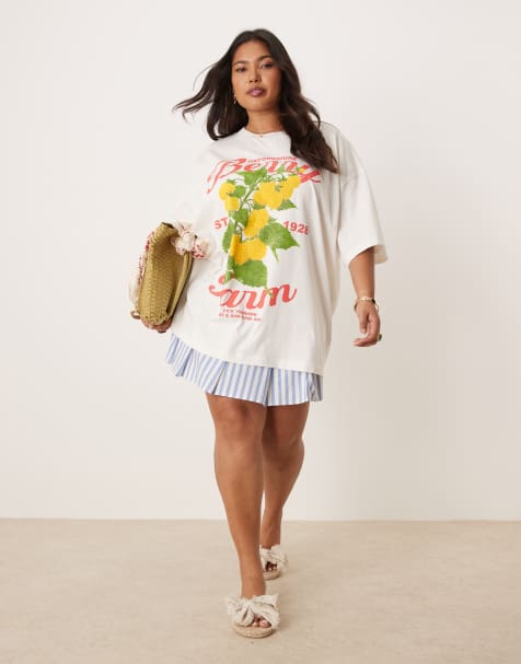 ASOS DESIGN Curve – Kremowy T-shirt oversize z grafiką z napisem Berry Farm - view 1