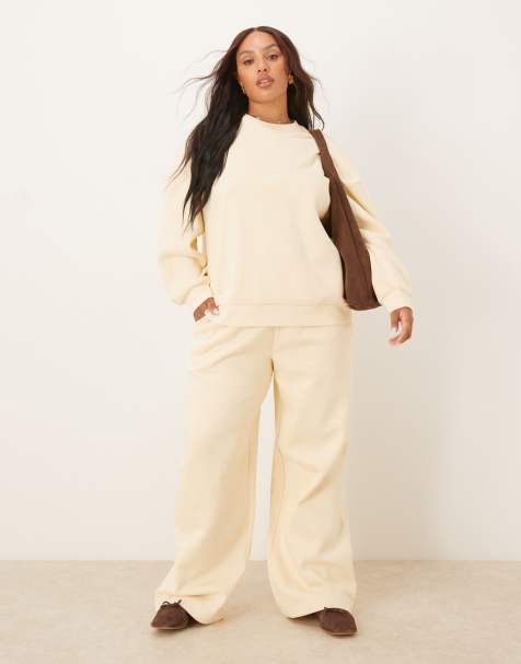 ASOS DESIGN Curve - Kærnemælksgule joggingbukser med vide ben i børstet stof - view 1