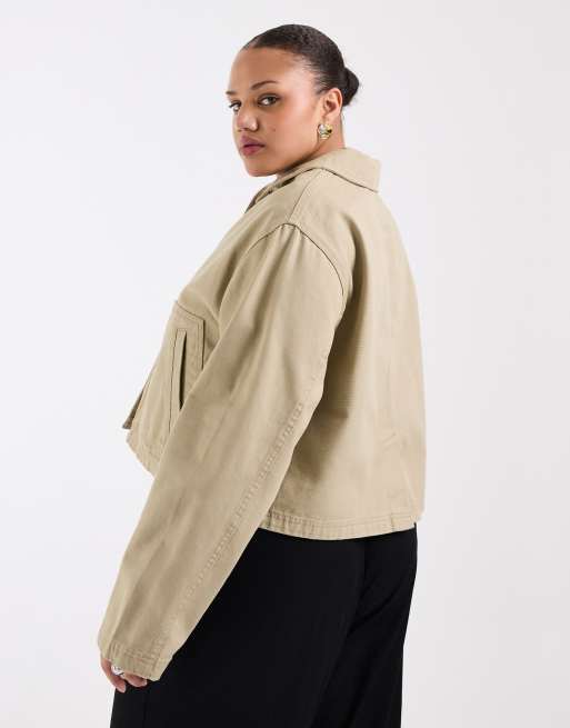 ASOS DESIGN Curve – Krótka bawełniana kurtka Harrington w kolorze pieczarkowym, 4 z 4