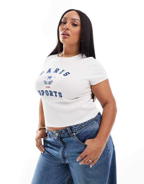 ASOS DESIGN Curve – Krótki kremowy T-shirt z grafiką z napisem „Paris” - view 1