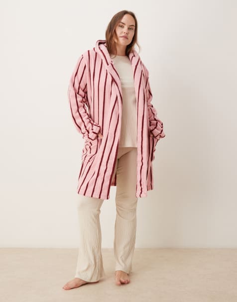 ASOS DESIGN Curve – Krótki szlafrok z mikropolaru we wzór w paski - view 1