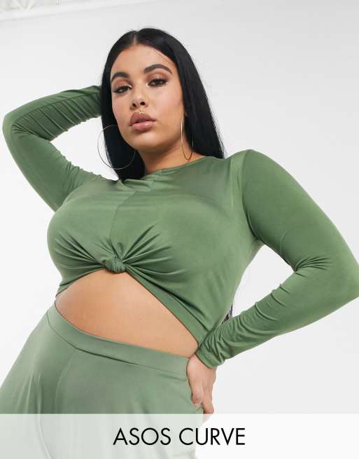 ASOS DESIGN Curve – Komplet z przylegającego materiału w kolorze khaki, 2 z 3