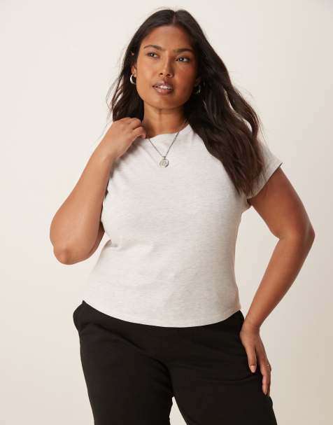 ASOS DESIGN Curve - Krympet baby-T-shirt i meleret beige - view 1