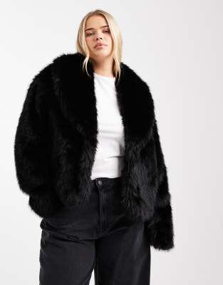 ASOS DESIGN Curve - Kunstpelz-Jacke in Schwarz mit Schalkragen