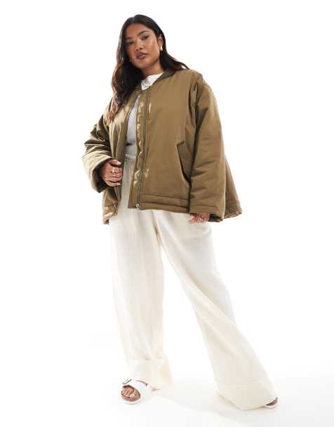 ASOS DESIGN Curve MA1 clean bomber jacket in khaki