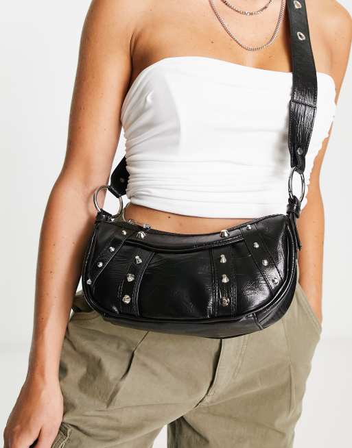 ASOS DESIGN Curve - Kurvet crossbody-taske med nitter i sort