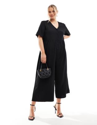 ASOS DESIGN Curve - Kurzärmliger Freizeit-Jumpsuit in Schwarz