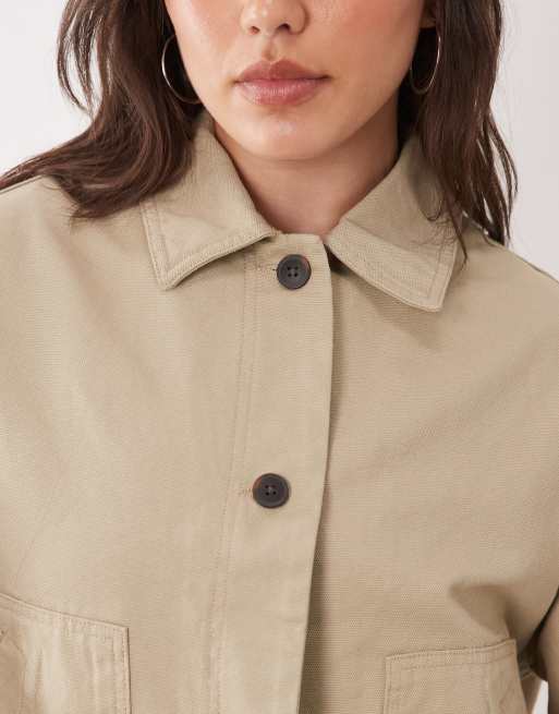 ASOS DESIGN Curve – Kurze Harrington-Jacke aus Baumwolle in Steinbeige, 3 von 4