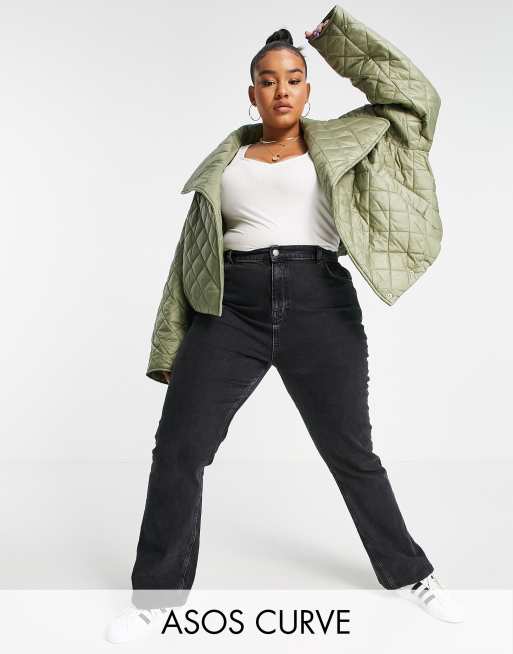 ASOS DESIGN Curve – Kurze Steppjacke in Khaki