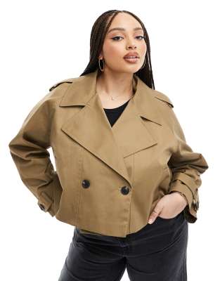 ASOS DESIGN Curve - Kurzer Trenchcoat in Olivgrün-Neutral