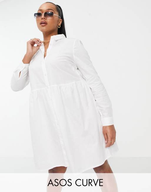 ASOS DESIGN Curve Kurzes Hanger Hemdkleid aus Baumwolle in WeiB WHITE ASOS
