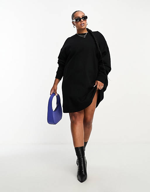 asos.com | ASOS DESIGN Curve – Kurzes Sweatshirt-Kleid in Schwarz mit Oversize-Schnitt