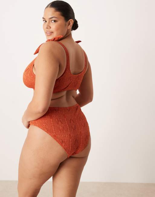 ASOS DESIGN Curve - Kyle - Haut de bikini court torsadé à l'avant et brodé - Rouille, 3 de 4