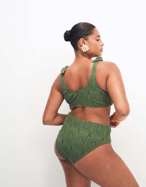 ASOS DESIGN Curve - Kyle - Olivengrønne højtaljede bikinitrusser med høj benskæring, 4 af 8