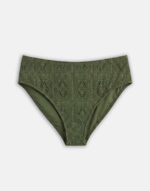 ASOS DESIGN Curve - Kyle - Olivengrønne højtaljede bikinitrusser med høj benskæring, 5 af 8