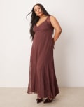 [ASOS Curve] ASOS DESIGN Curve lace and chiffon midi dress with godets in chocolate brown-Multi 22 Chocolate brown
