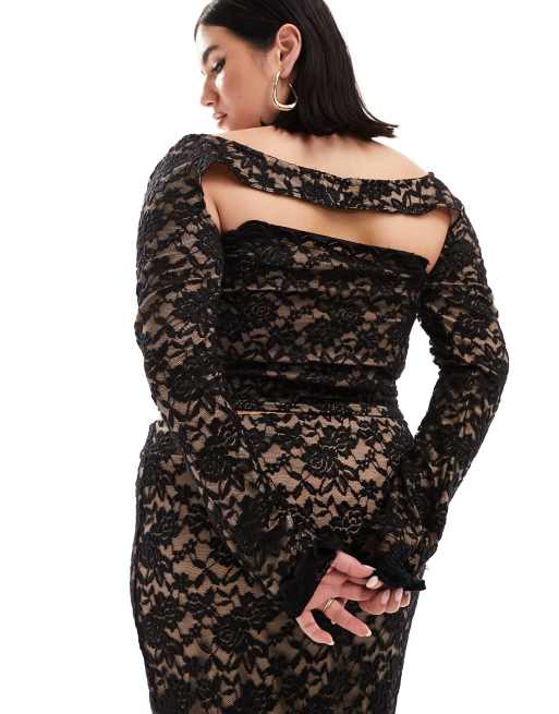 ASOS DESIGN Curve lace bandeau top with shrug in black - part of a set