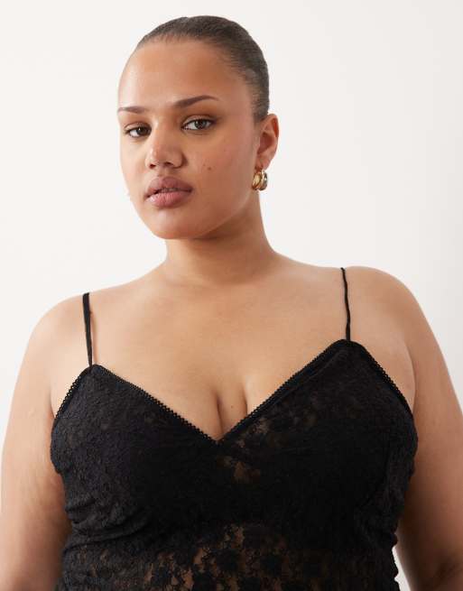 ASOS DESIGN Curve lace cami top in black, 3 of 4