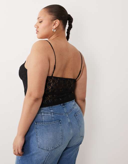 ASOS DESIGN Curve lace cami top in black, 4 of 4