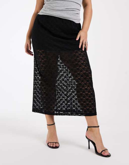 ASOS DESIGN Curve lace column maxi skirt in black, 2 of 5