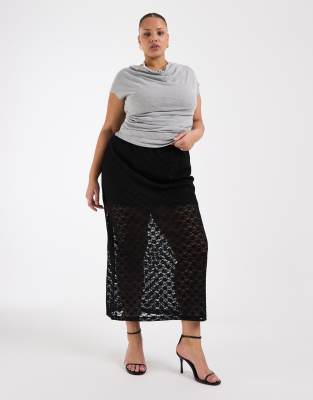 ASOS DESIGN Curve lace column midaxi skirt in black