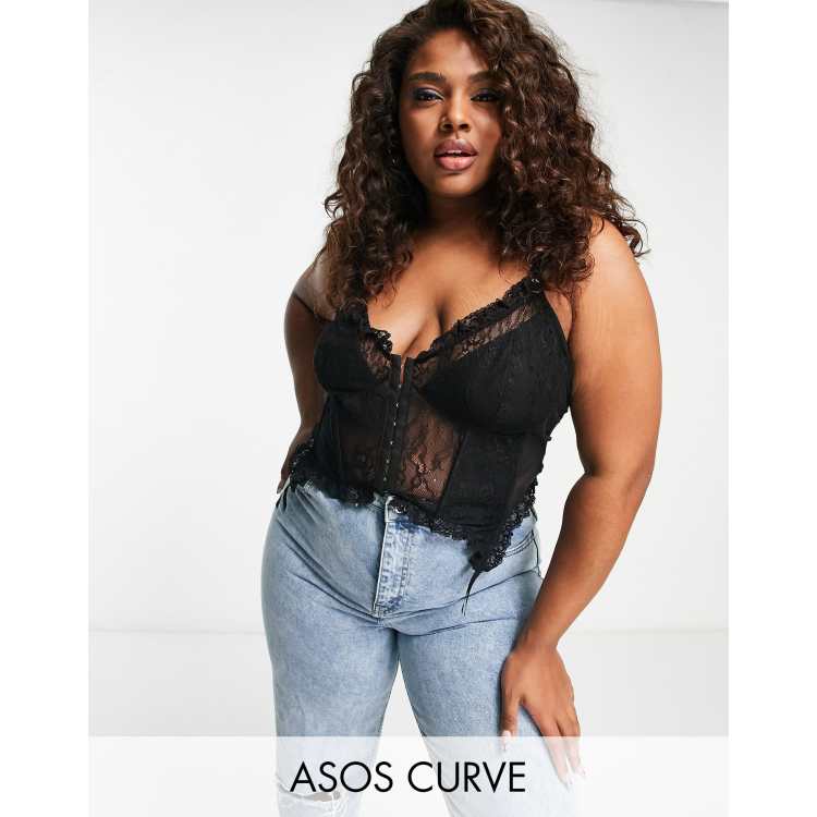 ASOS DESIGN Fuller Bust lace plunge underwire corset top in black