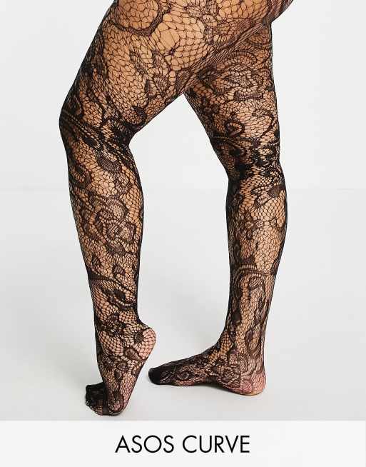 ASOS DESIGN lace tights with side cut out detail in black