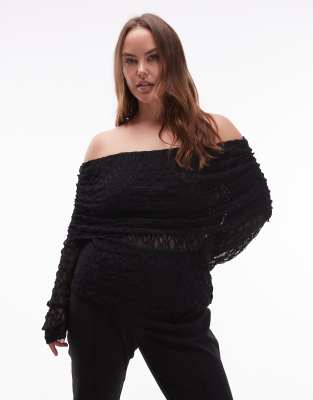 Asos Curve Asos Design Curve Lace Fold Over Off The Shoulder Top In Black