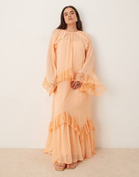 ASOS DESIGN Curve lace insert and ruffle detail maxi dress in orange - view 1