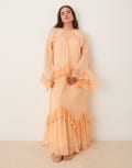 [ASOS Curve] ASOS DESIGN Curve lace insert and ruffle detail maxi dress in orange 24 Orange