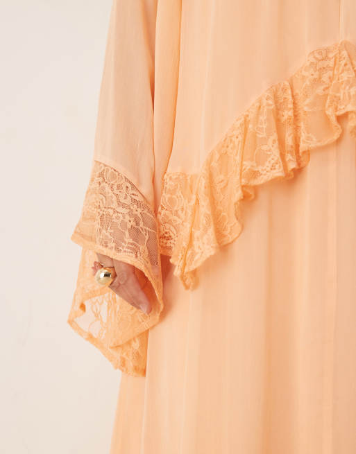 ASOS DESIGN Curve lace insert and ruffle detail maxi dress in orange
